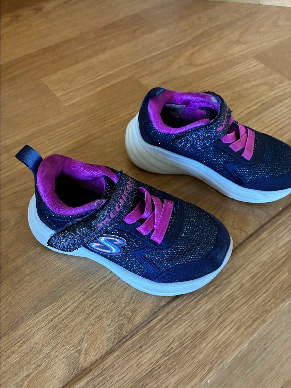 Skechers Kids Navy Glitter Sneakers with Pink Lining